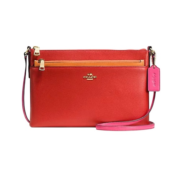 Coach Handbags - COACH East West Pop Up Pouch Crossbody Red Orange Pink